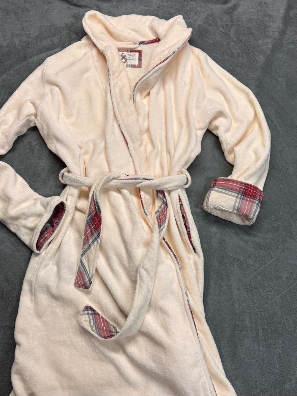 Womens Terry & Plaid Flannel Trim Robe - S